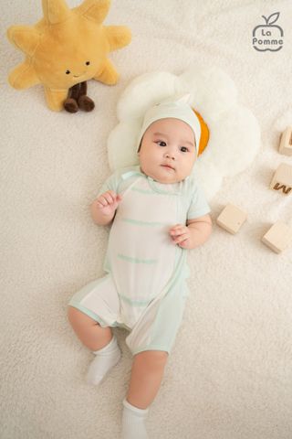  Set body cộc tay La Pomme kèm mũ khủng long bé con 