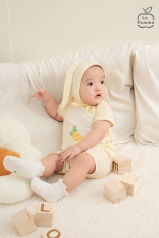  Set body cộc tay La Pomme kèm mũ thỏ con ngộ nghĩnh 