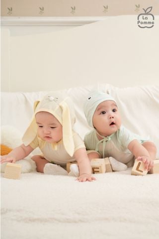  Set body cộc tay La Pomme kèm mũ thỏ con ngộ nghĩnh 
