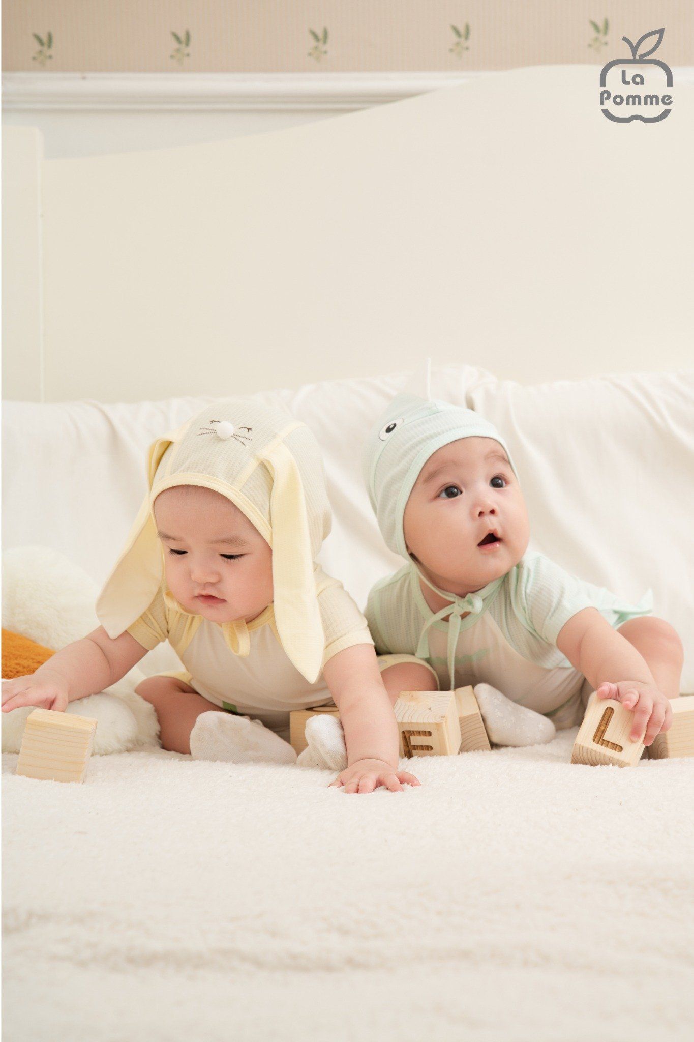  Set body cộc tay La Pomme kèm mũ thỏ con ngộ nghĩnh 