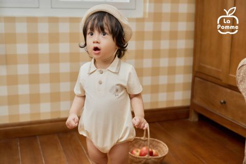  Body cộc tay La Pomme cổ polo cún nâu thanh lịch 