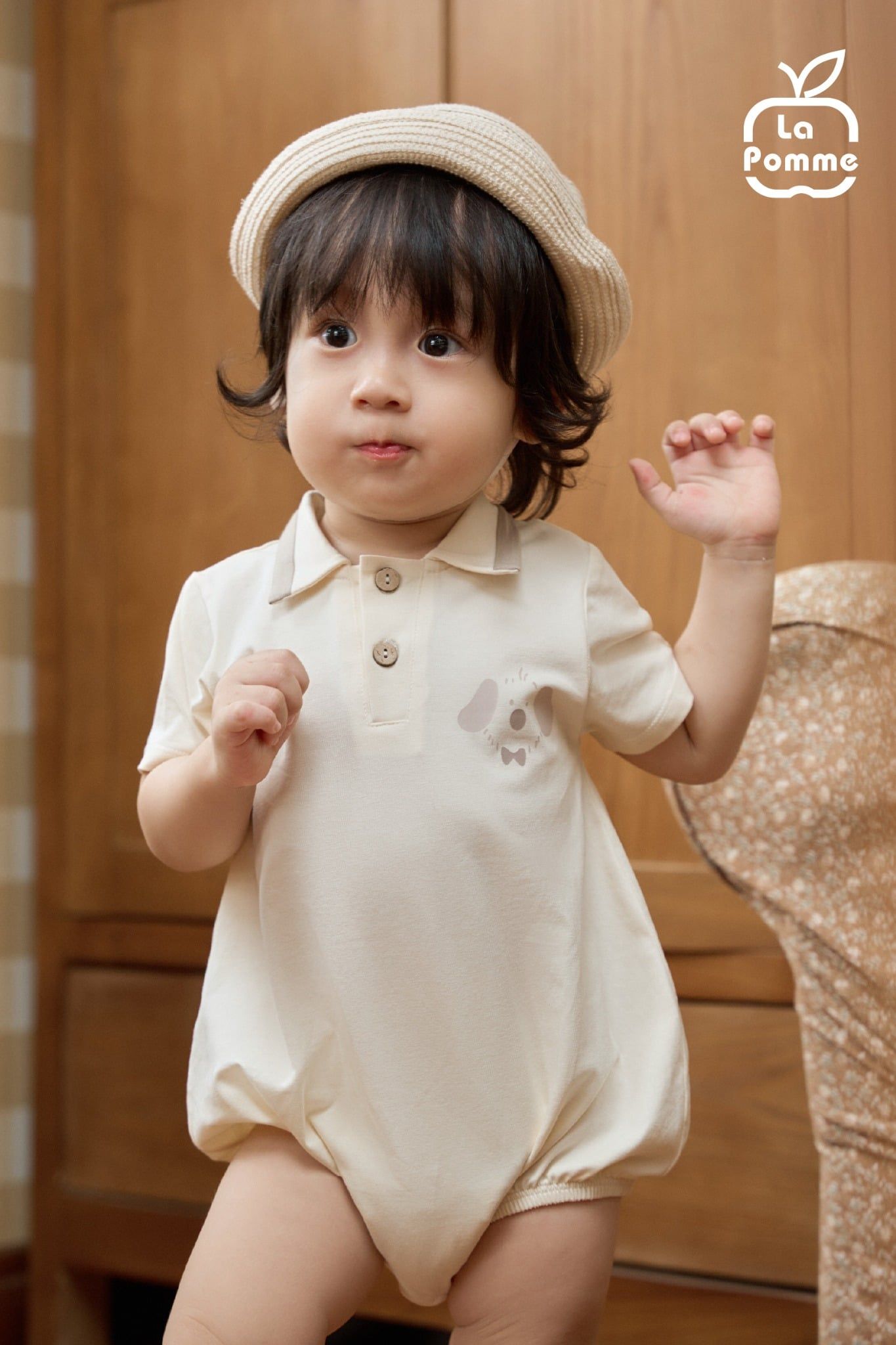  Body cộc tay La Pomme cổ polo cún nâu thanh lịch 