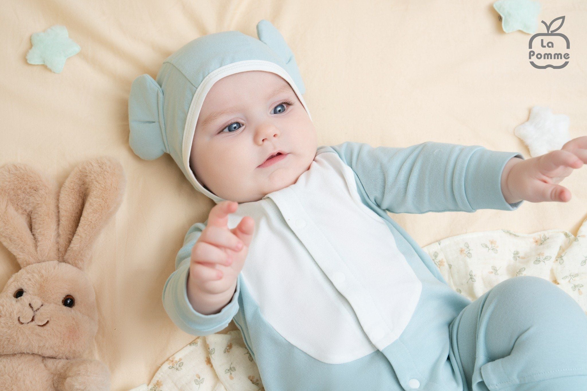  Set body dài tay kèm mũ La Pomme voi con tinh nghịch 