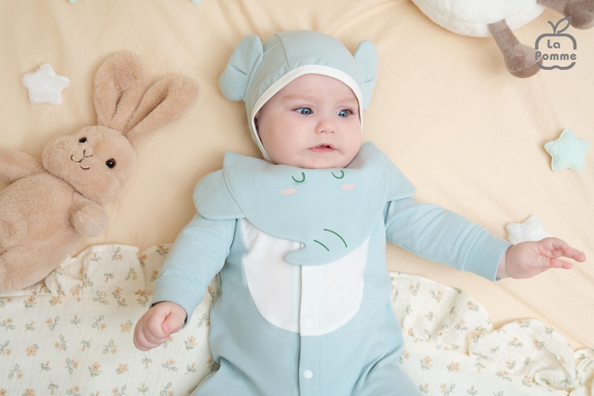  Set body dài tay kèm mũ La Pomme voi con tinh nghịch 