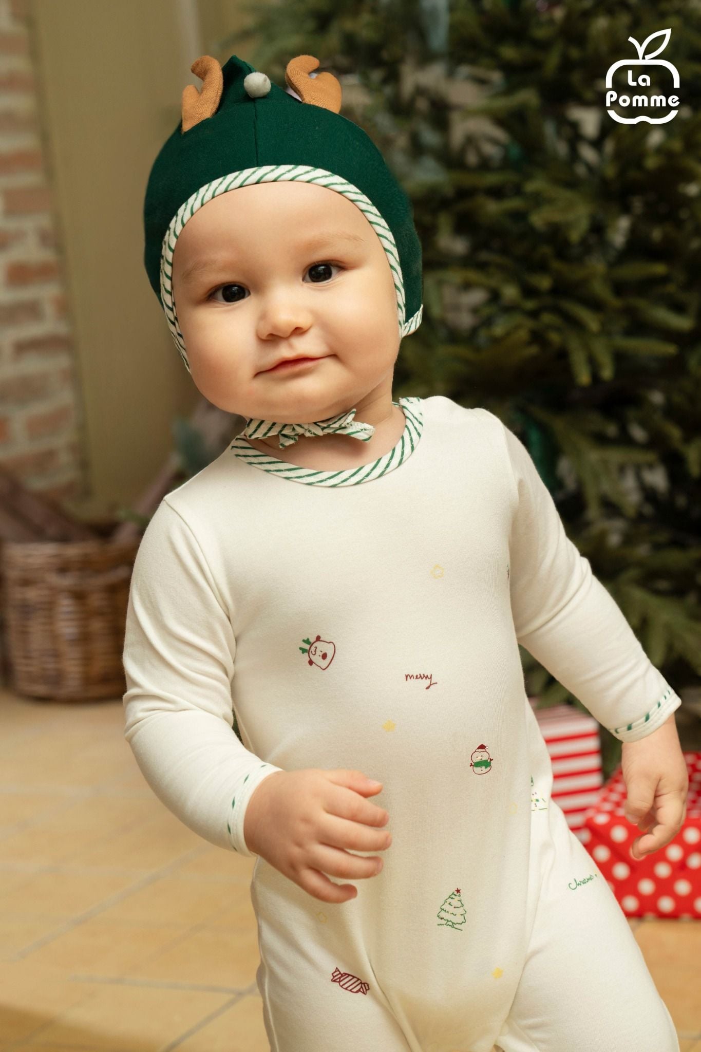  Body dài tay kèm mũ La Pomme tuần lộc ngộ nghĩnh 