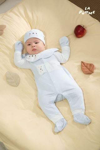  Body dài tay La Pomme gấu nhỏ yêu màu xanh 