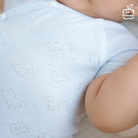  Bộ dài tay cúc lệch La Pomme dệt vân chìm gấu nhỏ 