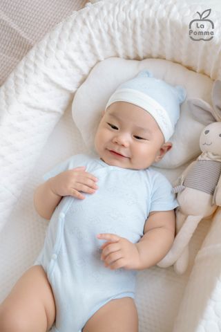  Mũ sơ sinh La Pomme dệt vân chìm gấu nhỏ 