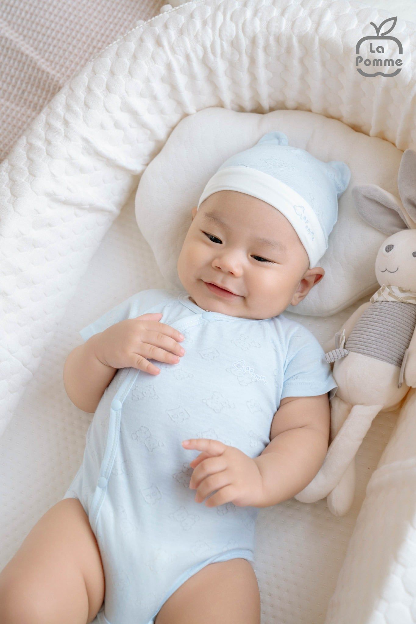  Body dài tay La Pomme liền tất dệt vân chìm gấu nhỏ 