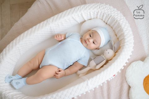  Mũ sơ sinh La Pomme dệt vân chìm gấu nhỏ 