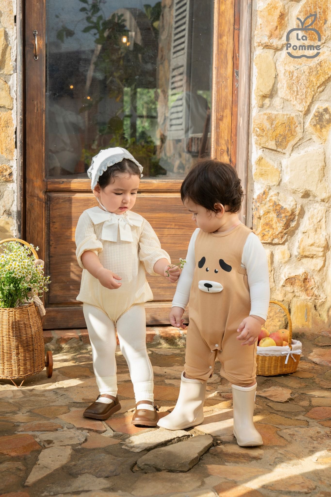  Set bộ yếm rời kèm áo dài tay La Pomme cún con tinh nghịch 