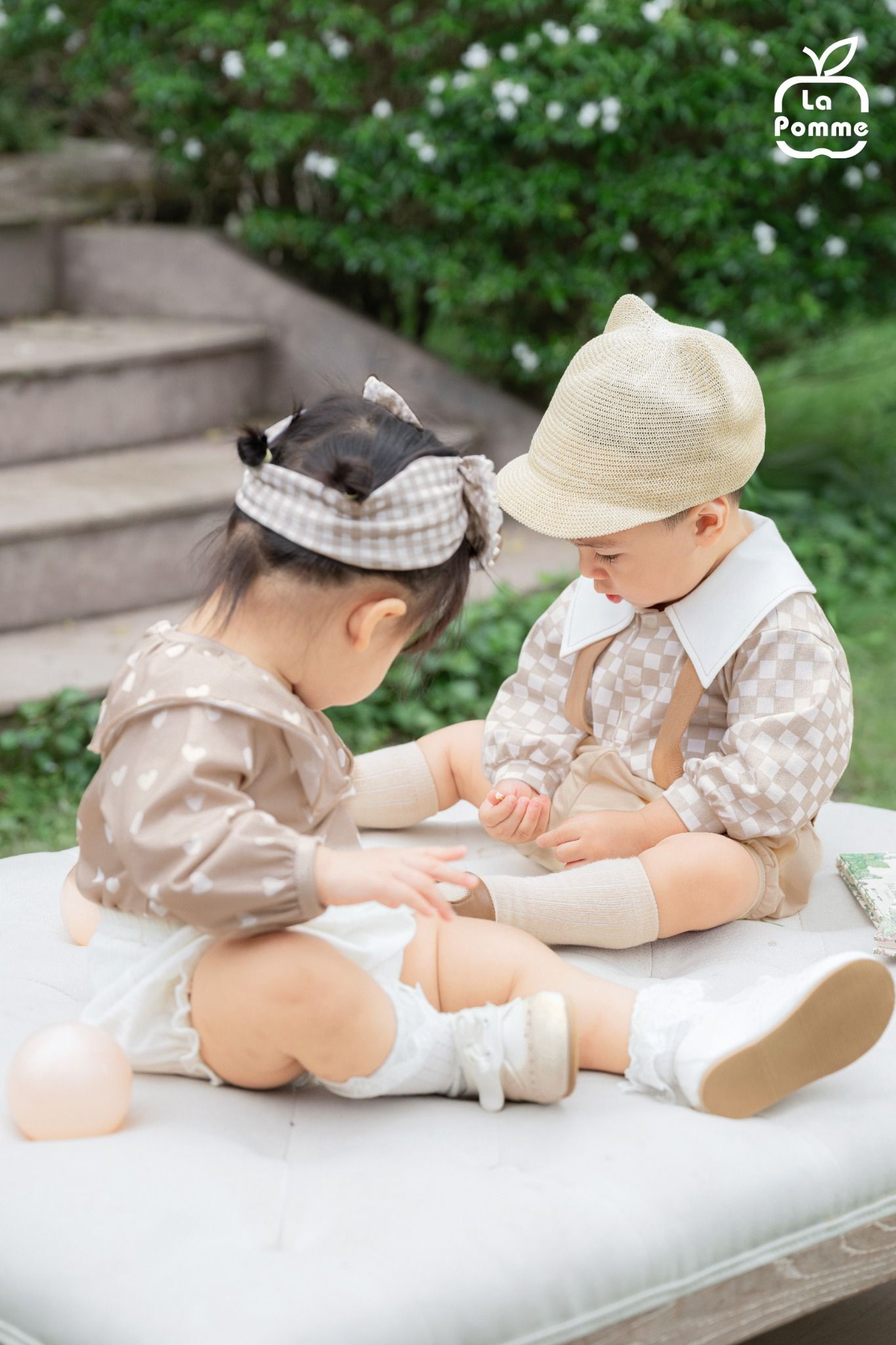  Set yếm và áo La Pomme họa tiết caro vintage 