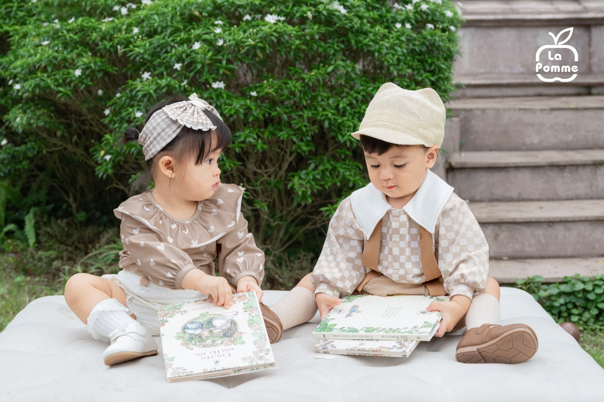  Set yếm và áo La Pomme họa tiết caro vintage 