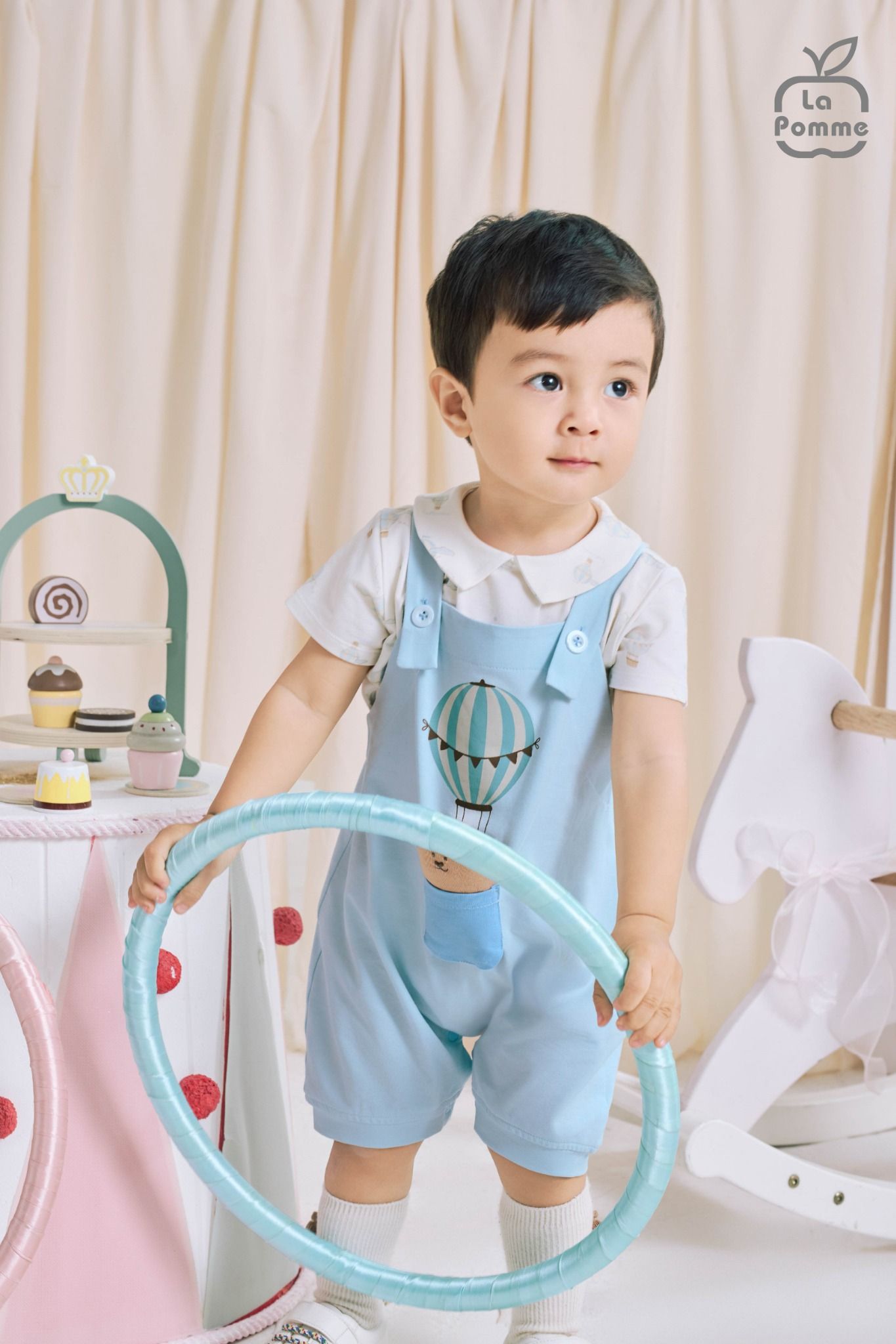  Set yếm và áo La Pomme bé gấu bông bay bổng 