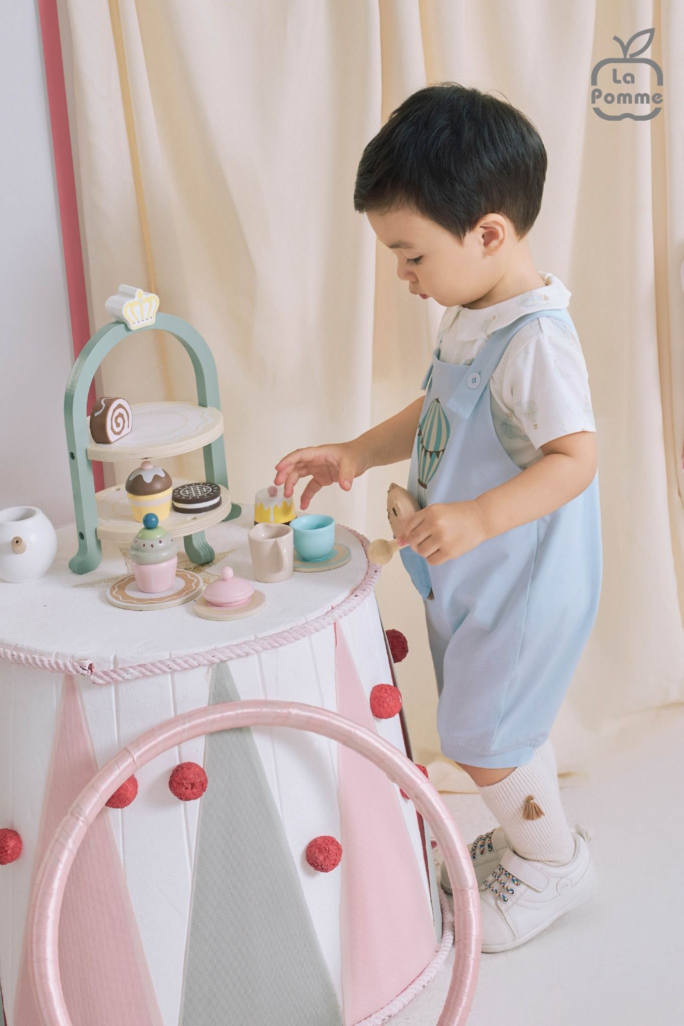  Set yếm và áo La Pomme bé gấu bông bay bổng 