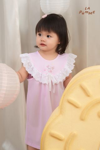  Đầm cộc tay La Pomme phối ren thỏ ngọc chơi trăng 