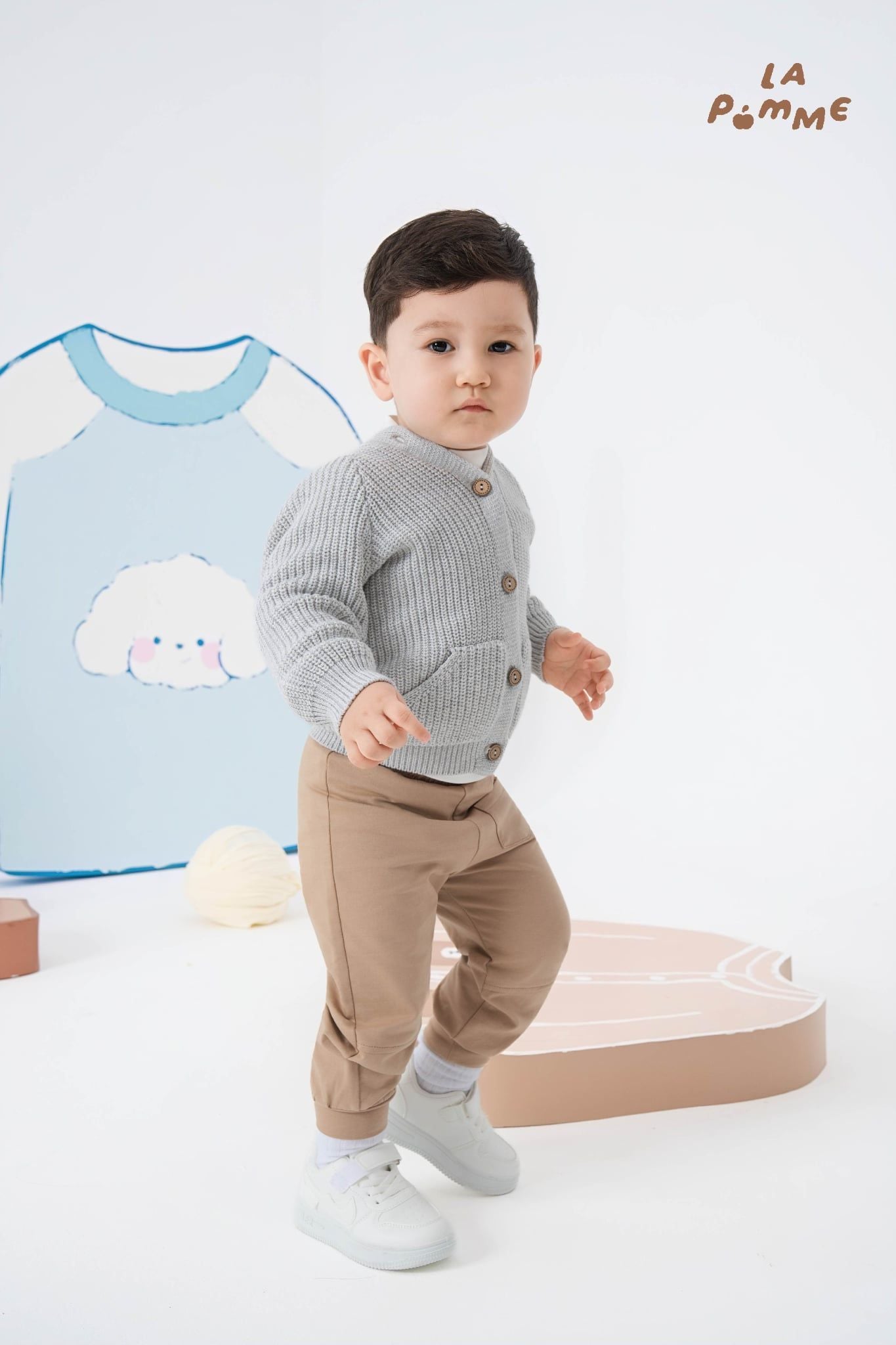  Áo khoác len La Pomme tai gấu nhỏ dễ thương 
