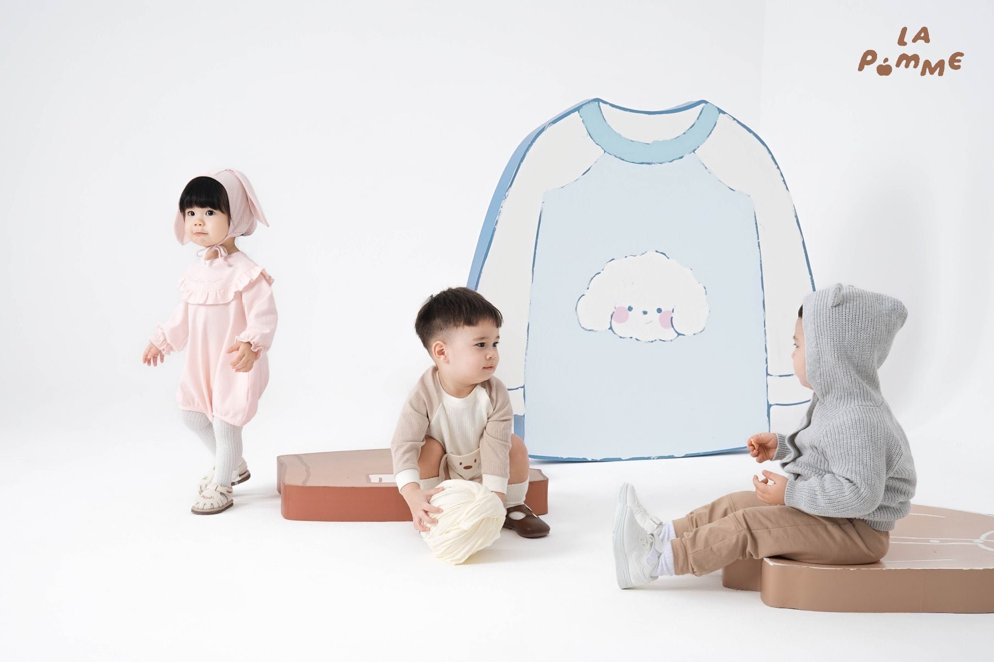  Áo khoác len La Pomme tai gấu nhỏ dễ thương 