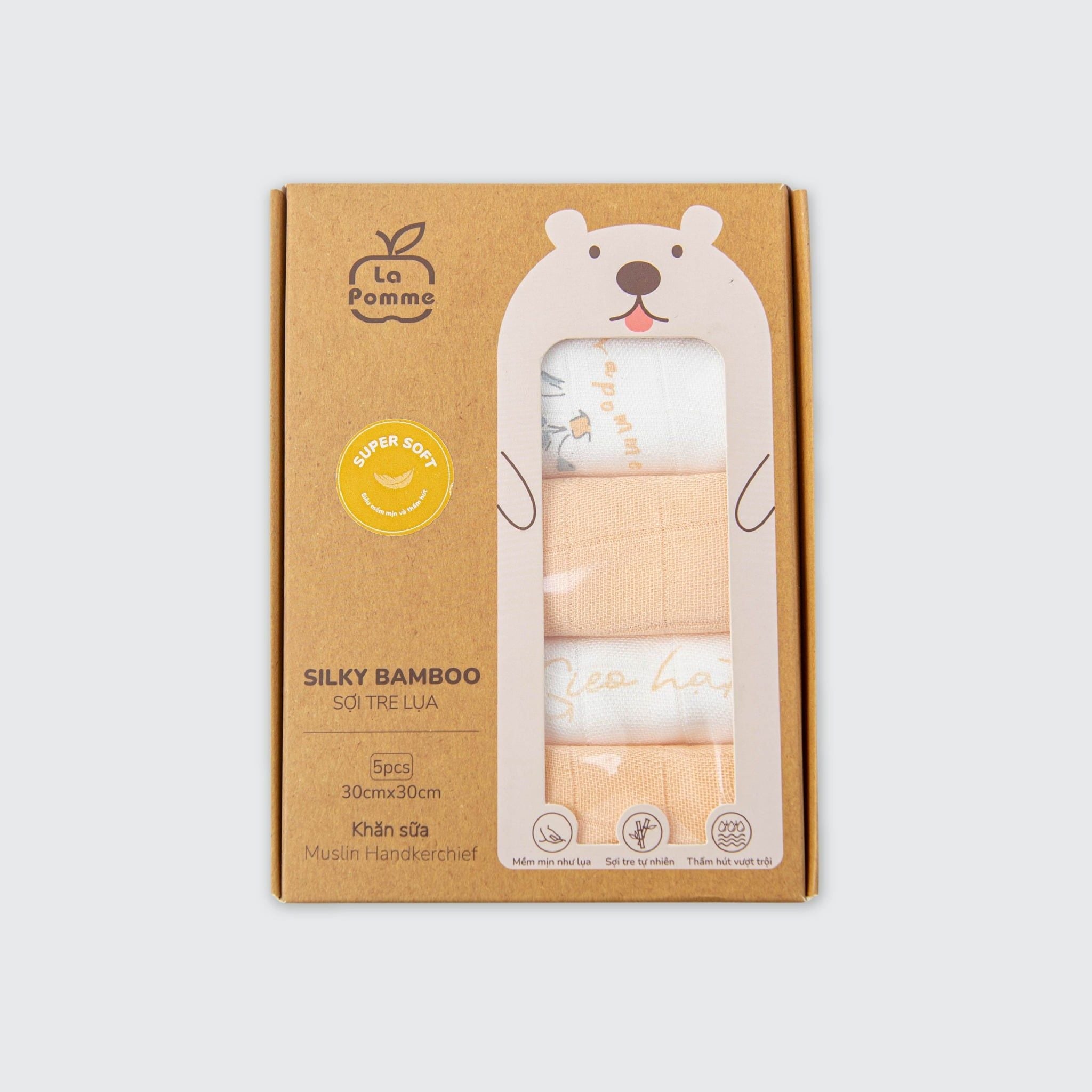  K001 Set 5 Khăn sữa sợi tre lụa La Pomme phối màu (30x30cm) - Vườn ươm hạnh phúc 