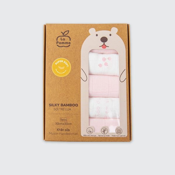  K001 Set 5 Khăn sữa sợi tre lụa La Pomme phối màu (30x30cm) - Vườn ươm hạnh phúc 