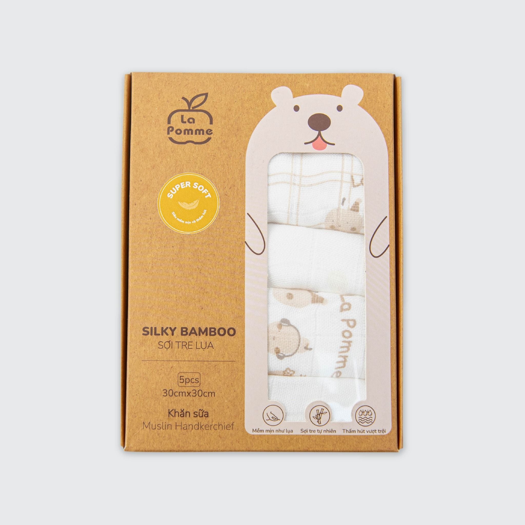  K001 Set 5 Khăn sữa sợi tre lụa La Pomme phối màu (30x30cm) - Vườn ươm hạnh phúc 