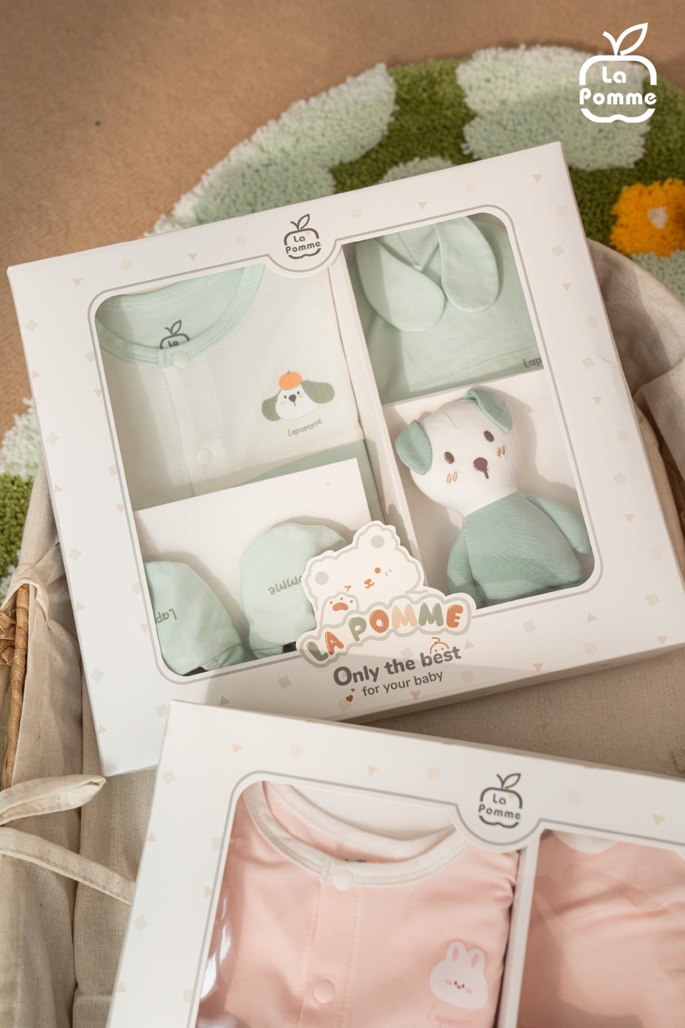  Set quà tặng sơ sinh La Pomme thỏ điệu - Bộ body liền 
