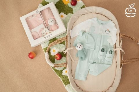  Set quà tặng sơ sinh La Pomme cún yêu - Bộ body liền 