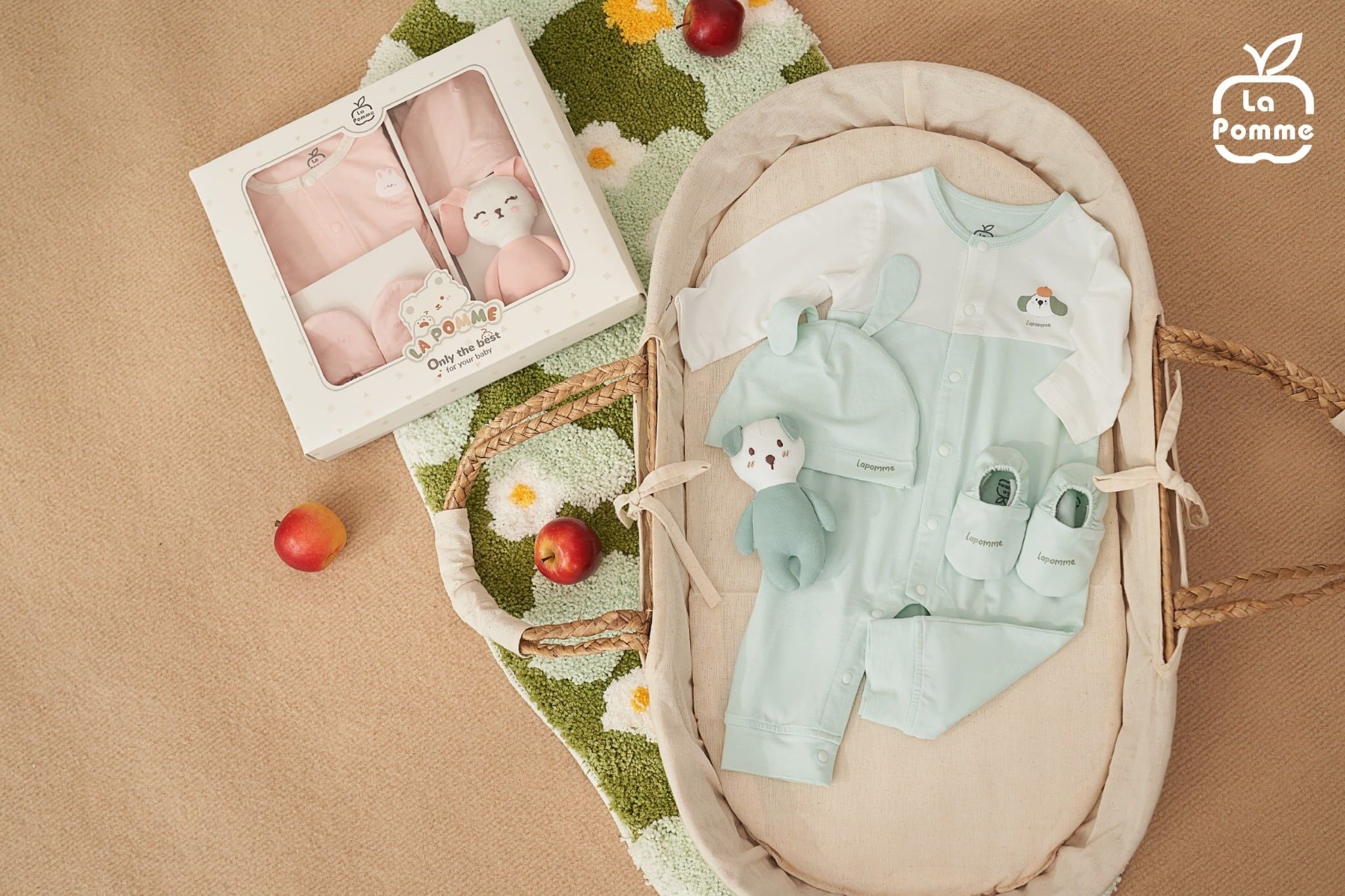  Set quà tặng sơ sinh La Pomme cún yêu - Bộ body liền 