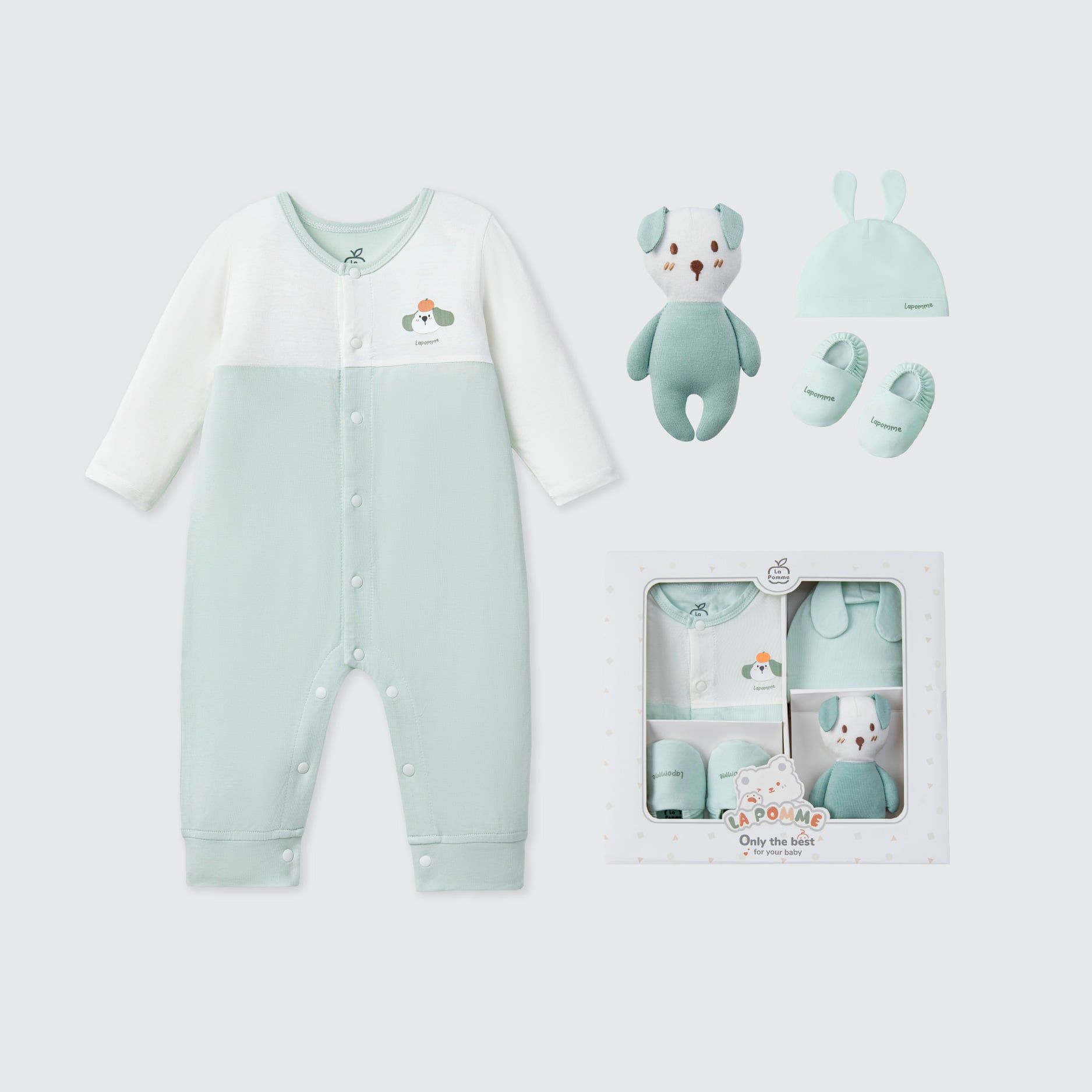  Set quà tặng sơ sinh La Pomme cún yêu - Bộ body liền 