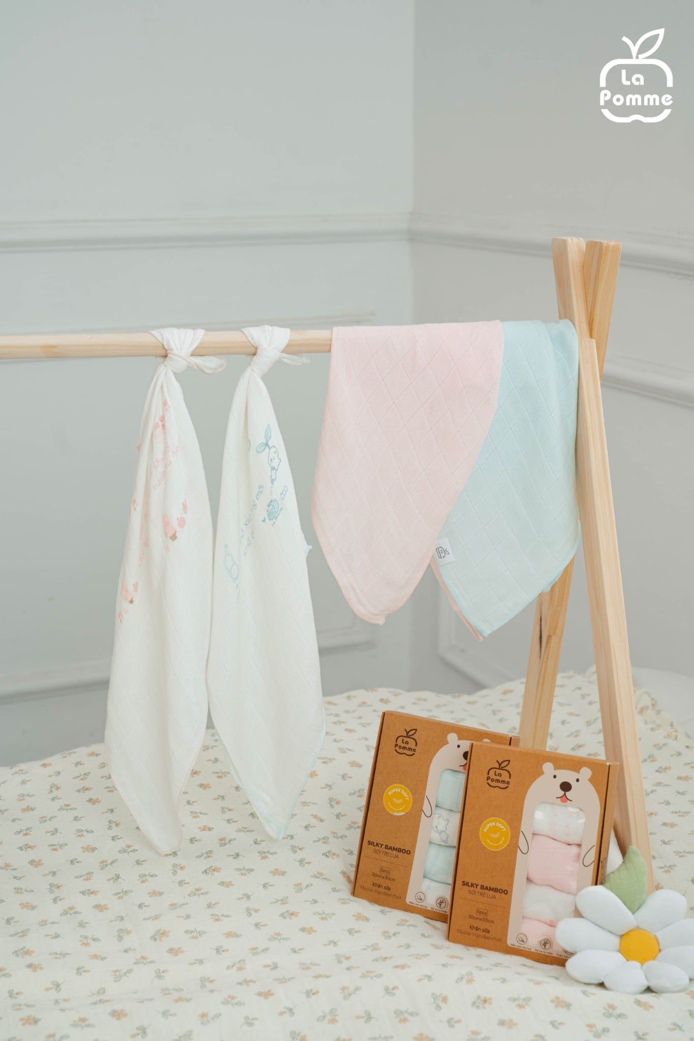  K001 Set 5 Khăn sữa sợi tre lụa La Pomme phối màu (30x30cm) - Vườn ươm hạnh phúc 
