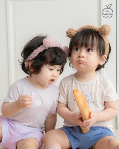  Bộ cộc tay Mềm Mịn by La Pomme vải phối họa tiết cá tính 