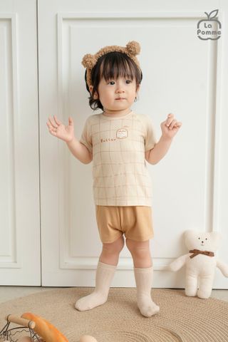  Bộ cộc tay Mềm Mịn by La Pomme vải phối họa tiết cá tính 
