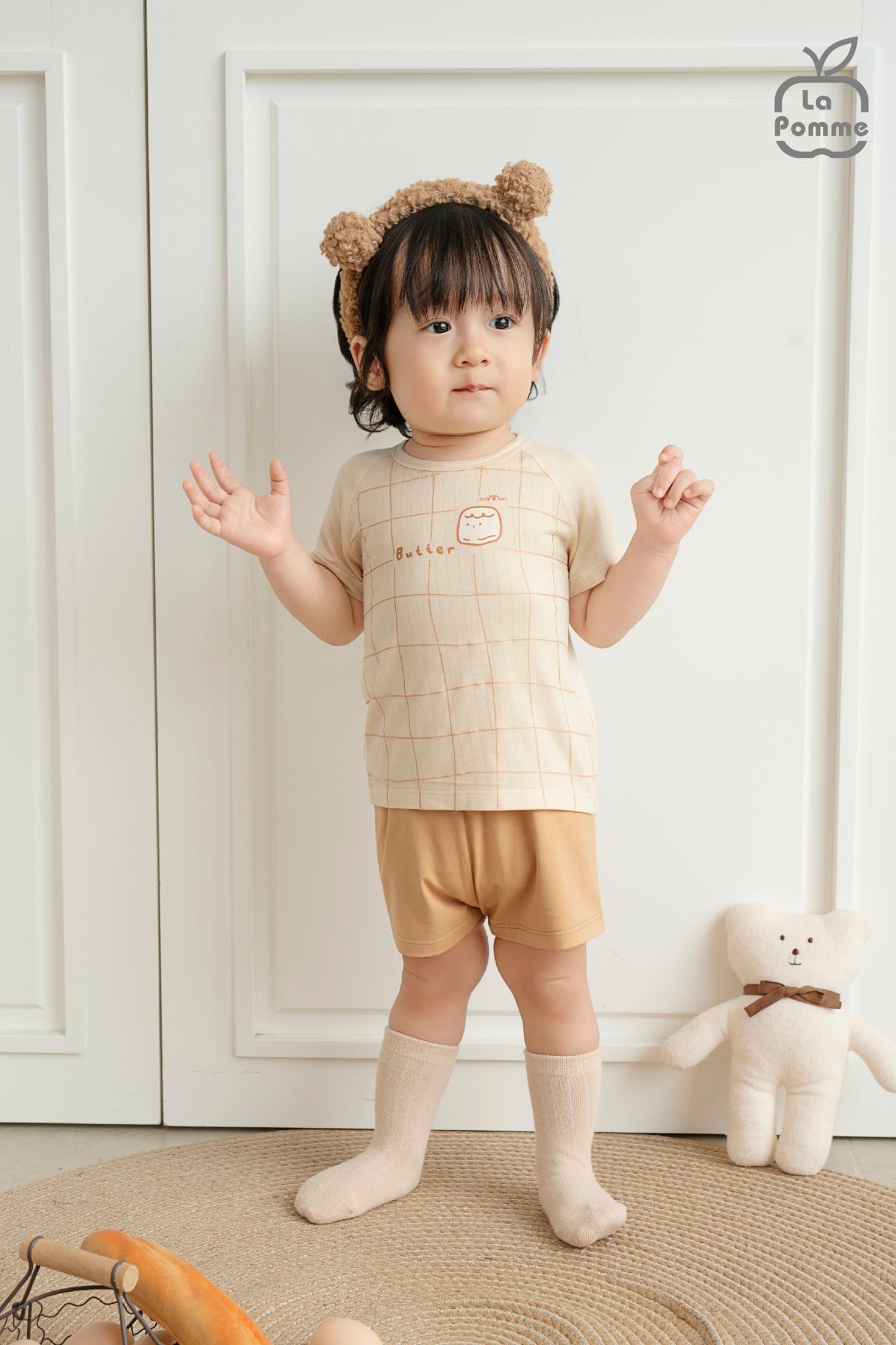  Bộ cộc tay Mềm Mịn by La Pomme vải phối họa tiết cá tính 