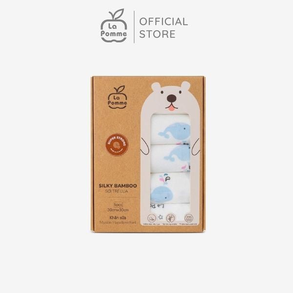  K001 Set 5 Khăn sữa sợi tre lụa La Pomme - Trắng cá heo 