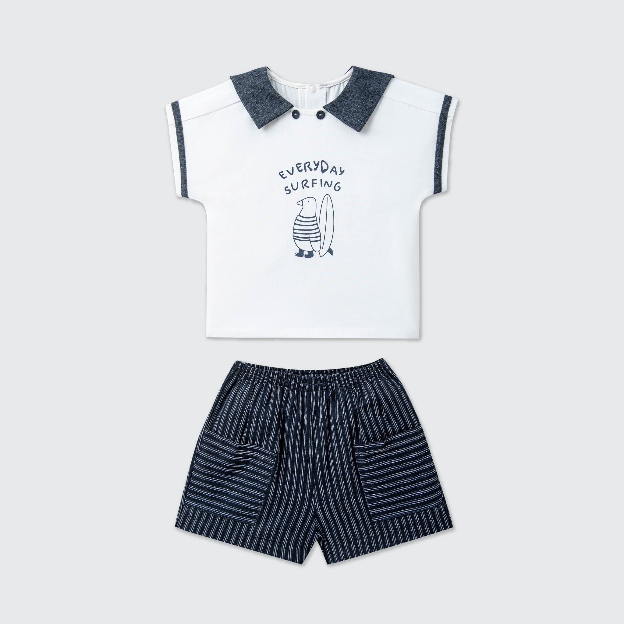  Bộ cộc tay La Pomme phối quần kẻ bé yêu thanh lịch 