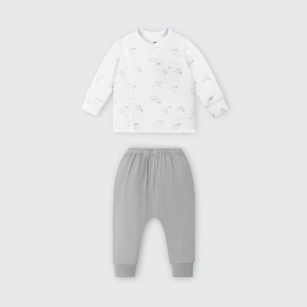  Bộ dài tay cúc lệch La Pomme gia đình khủng long 