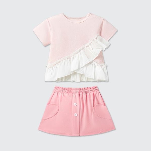  Bộ váy áo cộc tay La Pomme phối bèo cách điệu 