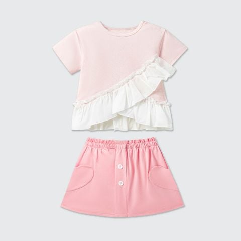  Bộ váy áo cộc tay La Pomme phối bèo cách điệu 