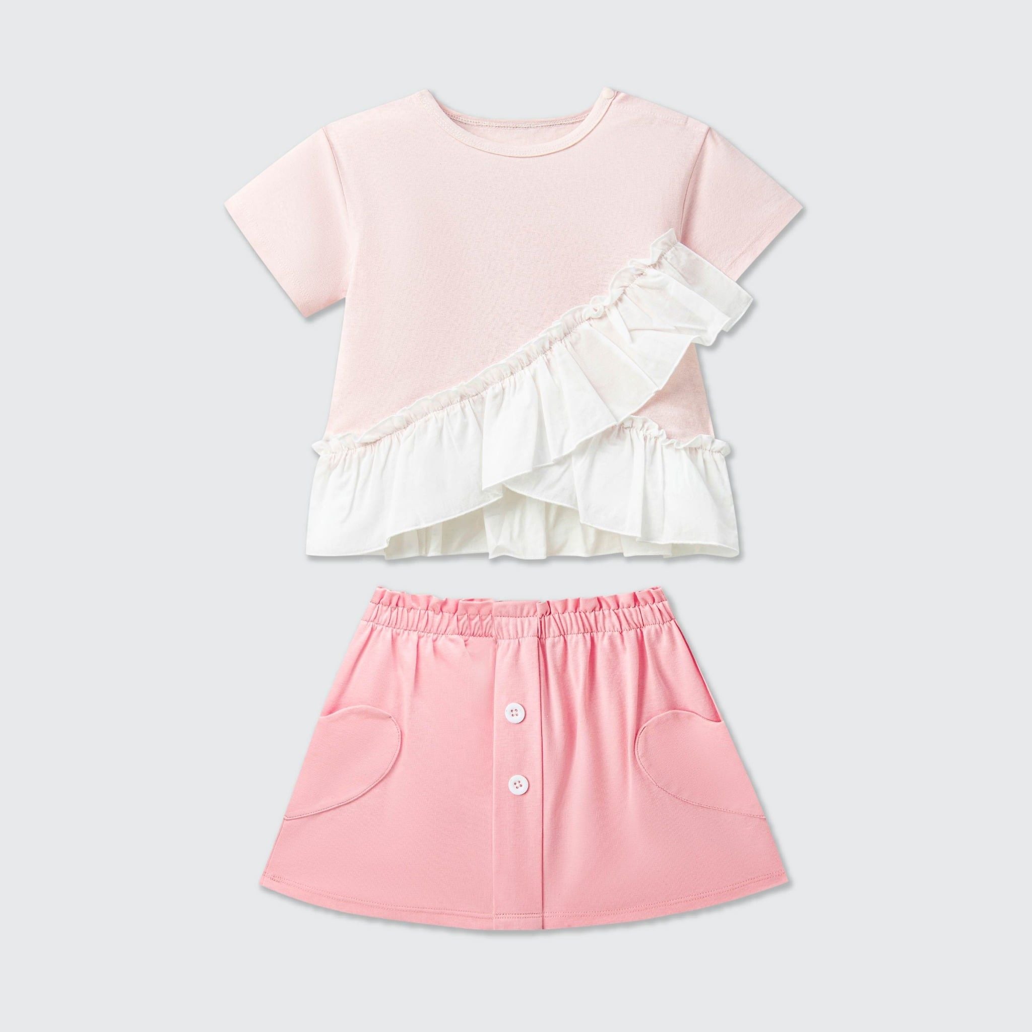  Bộ váy áo cộc tay La Pomme phối bèo cách điệu 