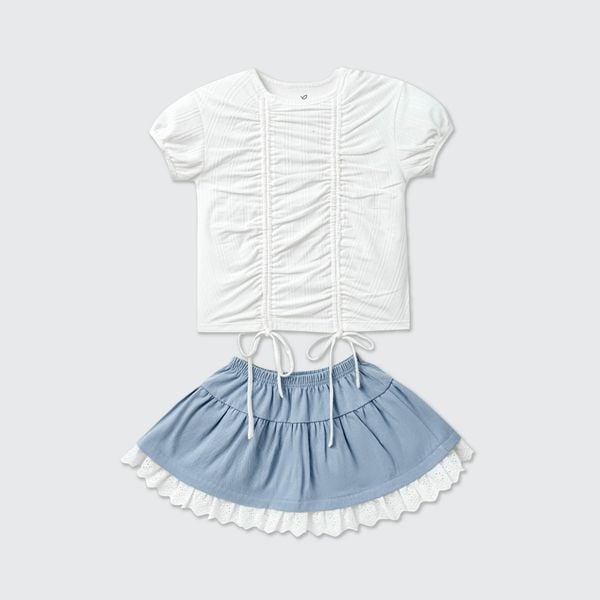  Bộ váy áo cộc tay La Pomme bèo nhún bồng bềnh 