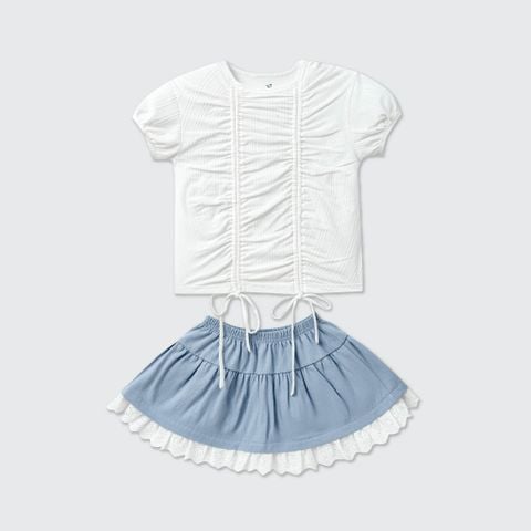  Bộ váy áo cộc tay La Pomme bèo nhún bồng bềnh 