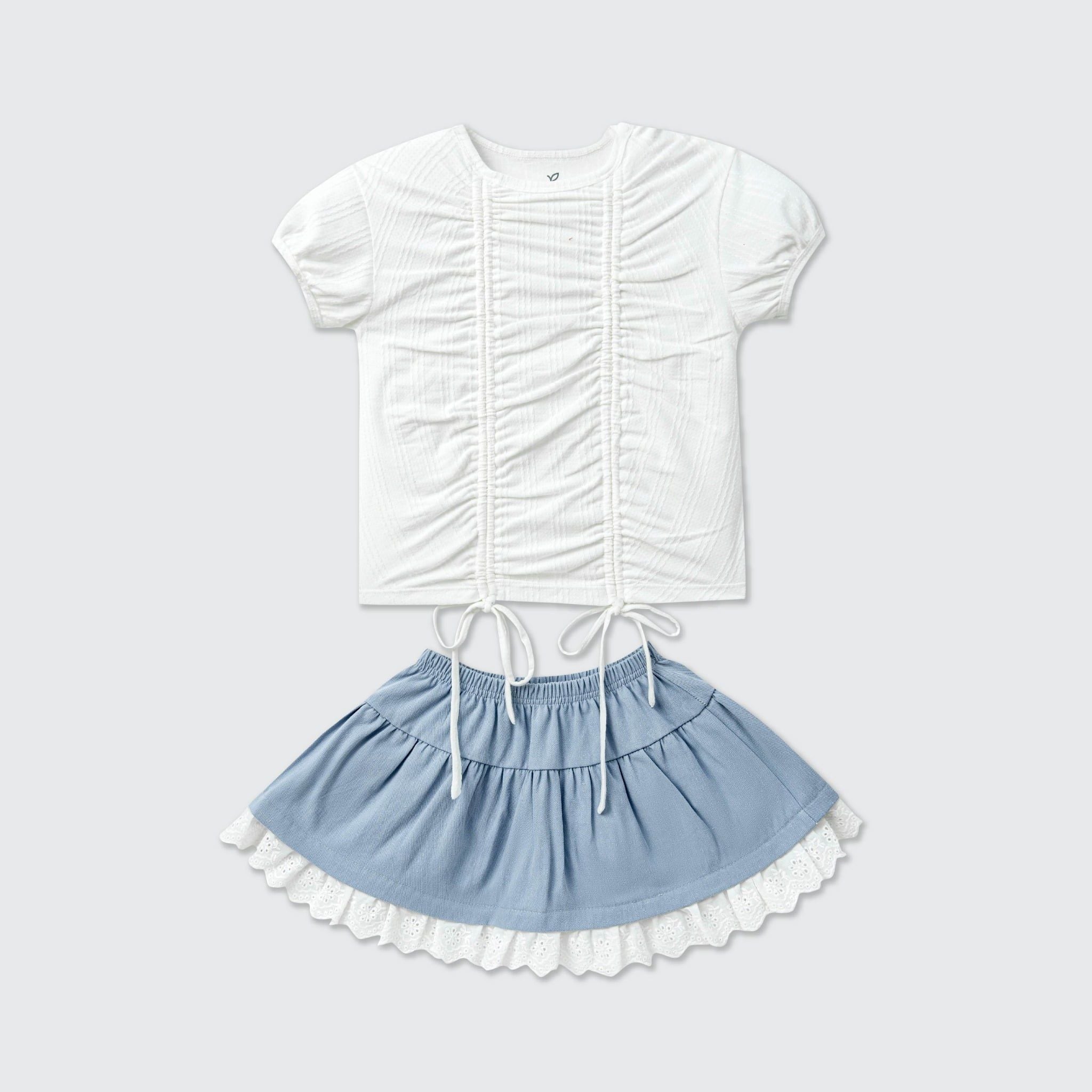  Bộ váy áo cộc tay La Pomme bèo nhún bồng bềnh 