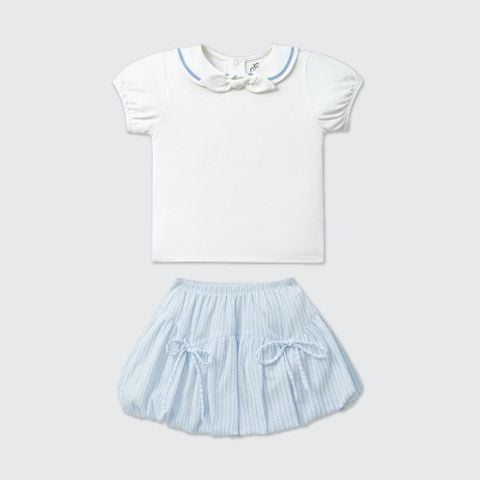  Bộ váy áo cộc tay La Pomme phối nơ tiểu thư thanh lịch 