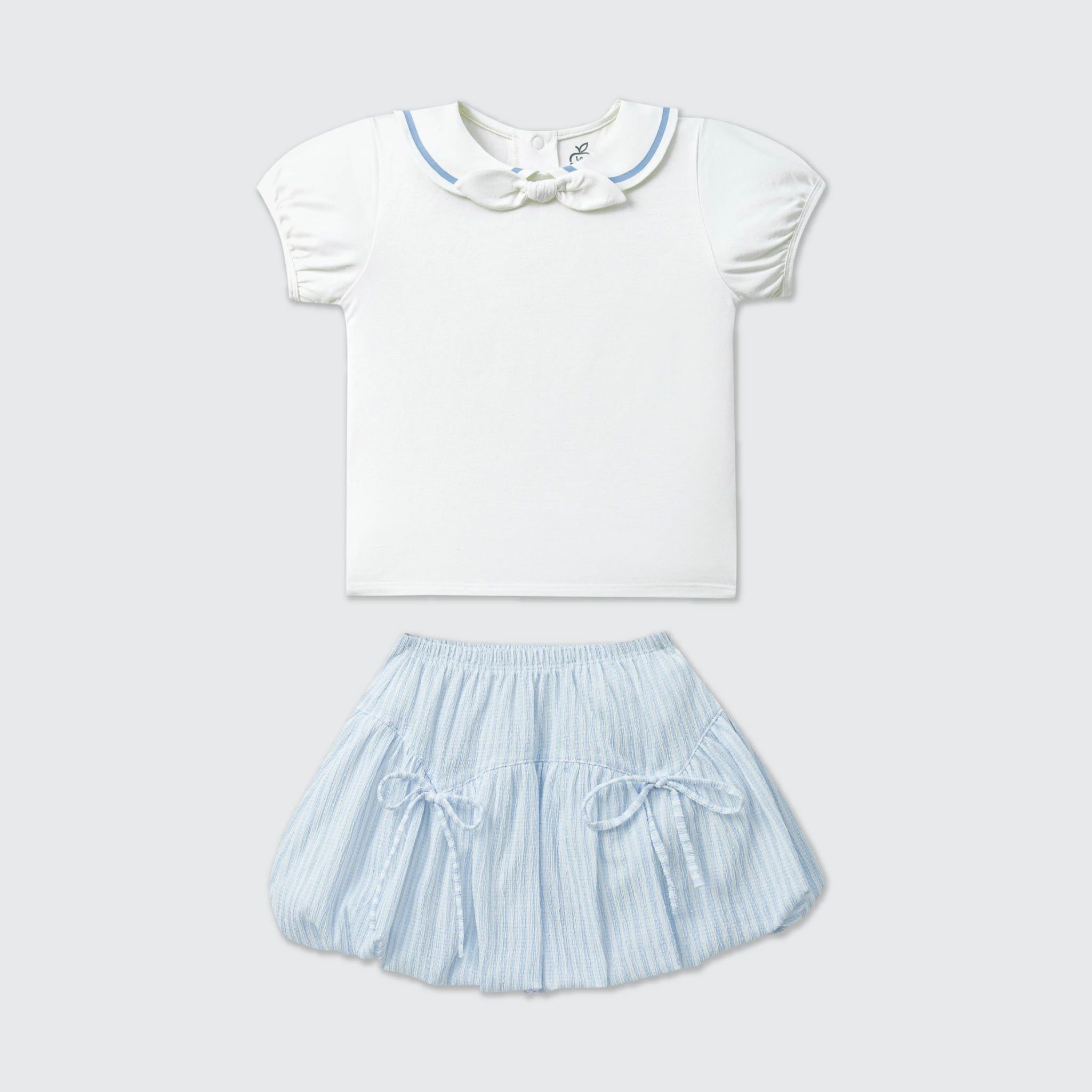  Bộ váy áo cộc tay La Pomme phối nơ tiểu thư thanh lịch 