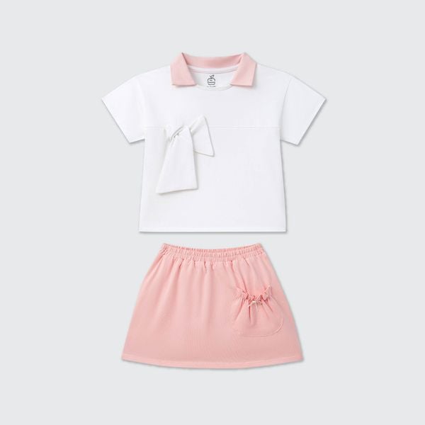  Bộ váy áo cộc tay La Pomme cổ cách điệu phối nơ ngọt ngào 