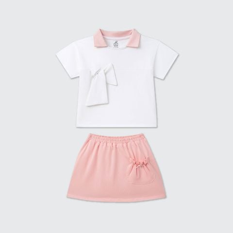  Bộ váy áo cộc tay La Pomme cổ cách điệu phối nơ ngọt ngào 