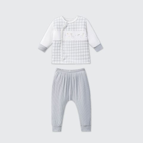  Bộ dài tay cúc lệch La Pomme phối họa tiết caro 