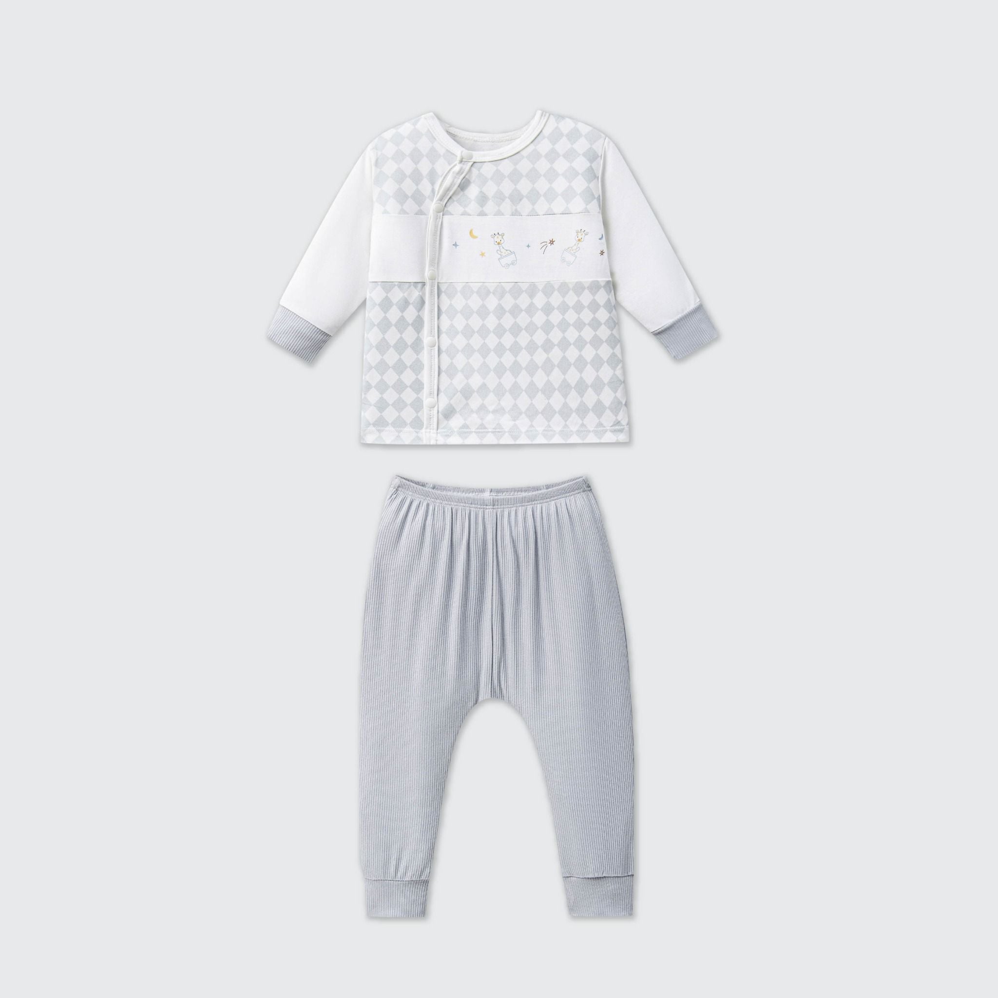  Bộ dài tay cúc lệch La Pomme phối họa tiết caro 