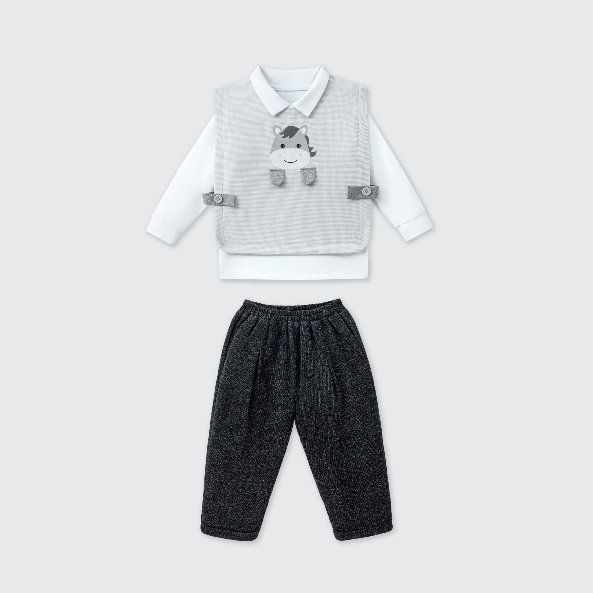  Bộ dài tay La Pomme kèm áo gile ngựa con tinh nghịch 