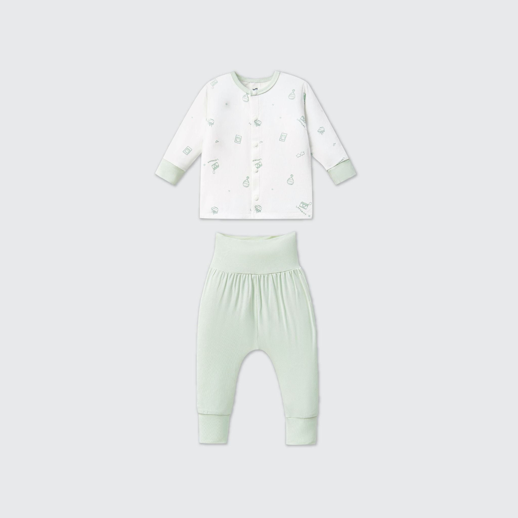  Bộ dài tay cúc thẳng La Pomme quần cạp cao nhiếp ảnh nhí 